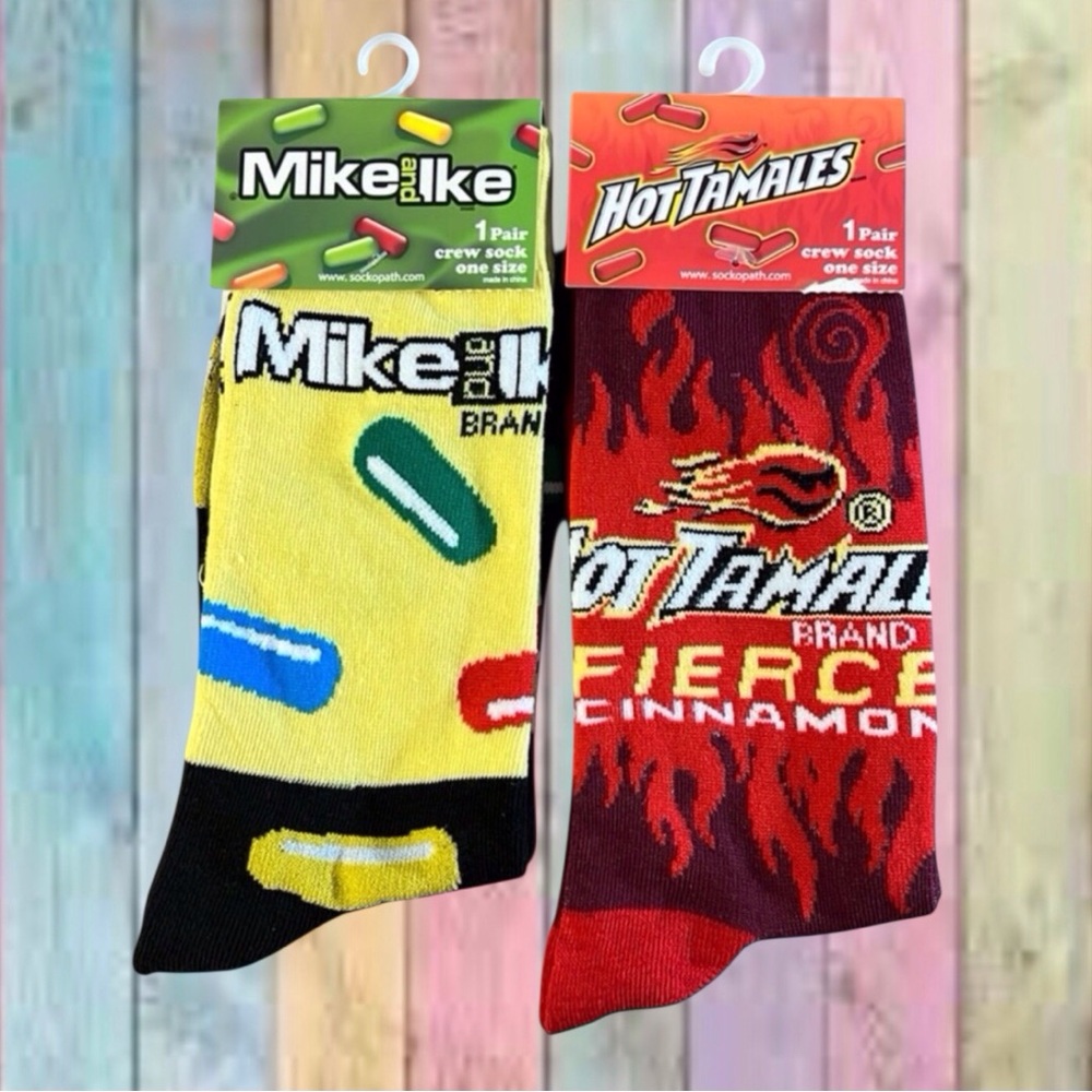 Mike And Ike Hot Tamales Logo Graphic Unisex 2 Pair Crew Socks NWT